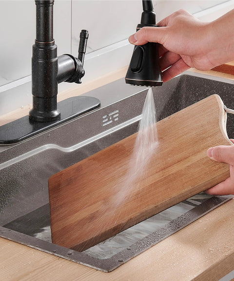 Premium Vintage Kitchen Faucet Featuring A Smooth Pull Down Sprayer and Heavy Duty Oil Rubbed Bronze Finish for a Dope Sink Swap in action.