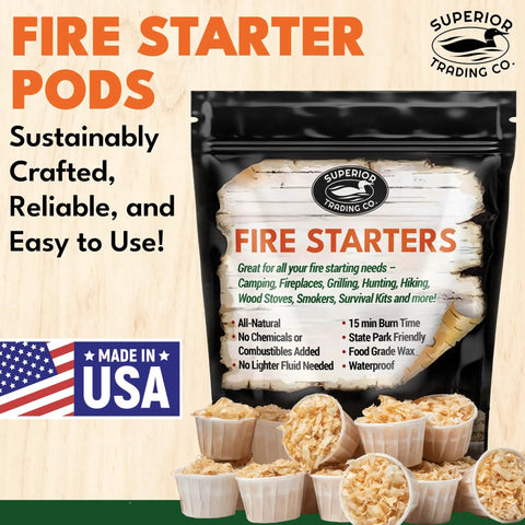 Fire Starter Pods In Resealable Packs For Campfires, BBQ, Grill, Pit And Wood Stove, 30 Extra Large Pods, 15 To 20 Minute Burn, USA Made