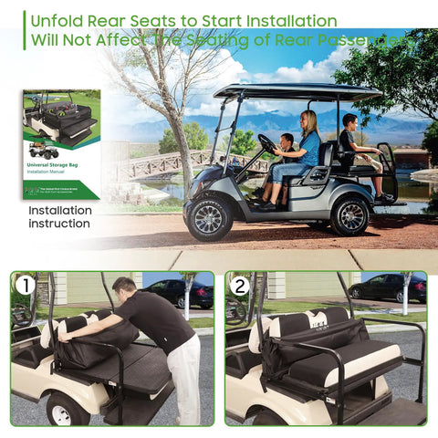 Rear Bench Golf Cart Storage Bag For 2 Plus 2 Or 4 Passenger Carts 800D PVC Dustproof Organizer installation guide