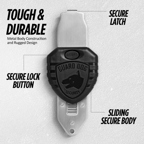 Blocklock Portable Door Lock For Travelers And Renters, Hotel And Apartment Security, showing secure latch and lock button.