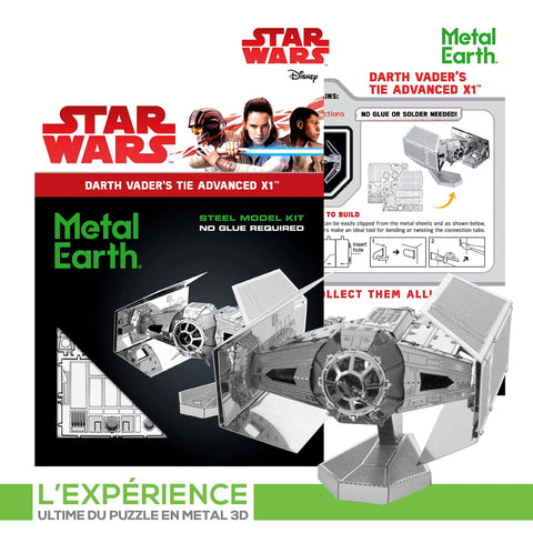 Star Wars Darth Vader Tie Fighter 3D Metal Model Kit Unassembled box and instruction, with metal parts showcased