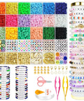 5300 Clay Beads Bracelet Making Kit For Kids Ages 8 To 12 With 500 Charms And Alphabet Beads A To Z Plus Vowels, kit contents displayed.
