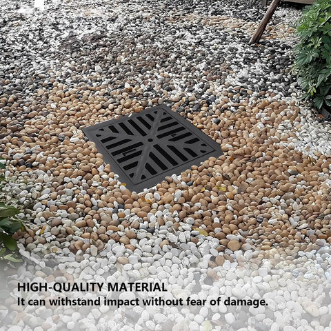Catch Basin Kit 12x12 With Debris Basket And Grating Square Storm Drain Four Outlet Drainage Box placed in pebble surface