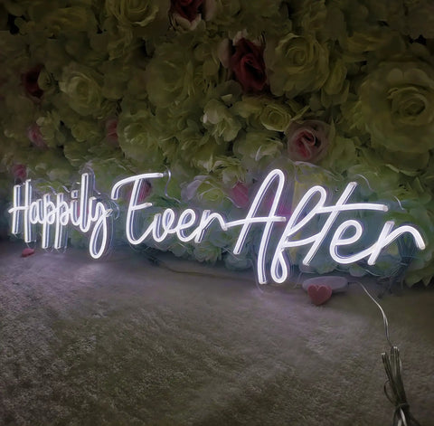 Two Piece LED Neon Light Sign Set Happily Ever After, Dual Panels 14.6x7.5 and 20.9x7.5 Inch for Wedding Ceremony backdrop