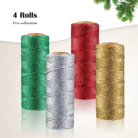Four Rolls Christmas Metallic Bakers Twine 110 Yards Each Gold Silver Red Green For Gift Wrapping Game And DIY Crafts