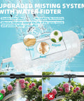 Outdoor Misting System for Patio and Garden Beat the Heat With 50 Ft Cooling Mist Kit Water Filter 1/4 Inch Tubing setup.
