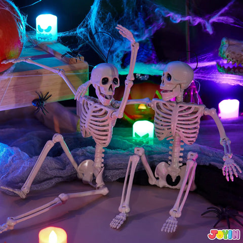 Two Pack 16 Inch Poseable Hanging Skeletons With Movable Joints For Halloween Decor, bone-chilling yard graveyard haunt props