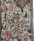 Slick Vintage Carved Wood Barn Door Panel Featuring An Epic Indian Ganesha Motif, intricate detailing of Ganesha, artisan craftsmanship.