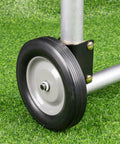 Beefy 8 Inch Rubber Gate Wheel Caster For Swing Gates mounted on steel tube frame on grass