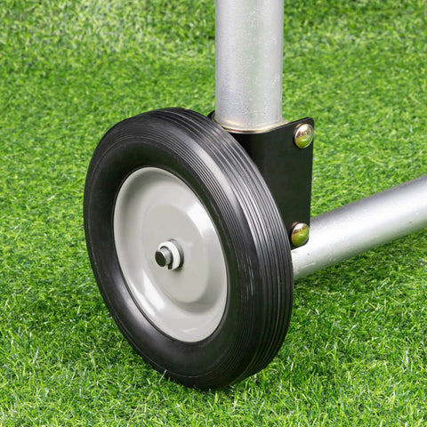 Beefy 8 Inch Rubber Gate Wheel Caster For Swing Gates mounted on steel tube frame on grass