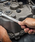 Using Ratcheting Combination Wrench 17mm 12 Point With 72 Tooth Box End And Pass Thru Technology on machinery in tight space
