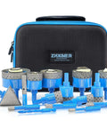 ZNXIMER tile hole saw kit, 16-piece diamond-coated blue drill bits set with carrying case.