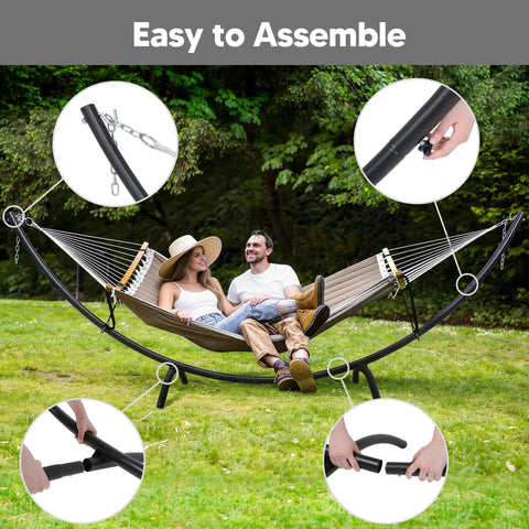 Sturdy Standing Hammock With Foldable Steel Stand For Patio Or Deck featuring easy assembly with insertable frame parts