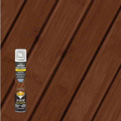 Hardcore Deck And Fence Stain With Gnarly UV Protection Black Walnut Oil Base on wood, showing rich brown color and protective can.