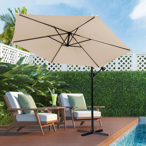 crank handle for offset patio umbrella Offset Patio Umbrella With Easy Tilt Adjustment, Crank Handle And Cross Base, Outdoor Cantilever Hanging Canopy, Free Standing Sun Shade For Lawn,