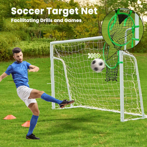 Heavy Duty Backyard Soccer Goals Kit 12x6, 8x6 And 6x4 Ft With 2 Inch Powder Coated Galvanized Steel Frame, Durable Posts, Large Training Net