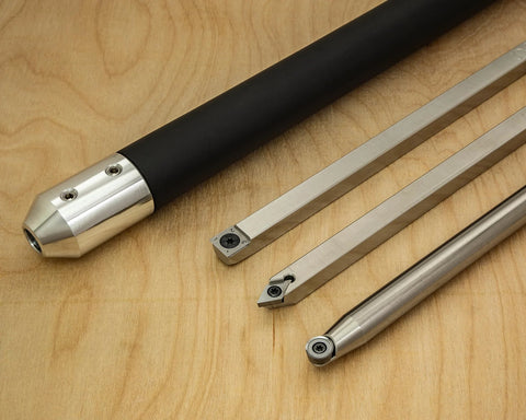 Carbide woodturning tools set: three full-size tools with foam-grip handle and stainless steel shafts