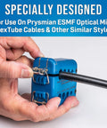 Hands using Miniflex Tube Fiber Optic Slit And Ring Tool For Five Point Eight To Twelve Millimeters Cables Easy Open Lock Design