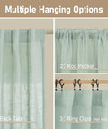 63 Inch Light Sage Linen Curtains Set Of 2 Semi Sheer Panels with Back Tabs, Rod Pocket, and Ring Clip options for mounting