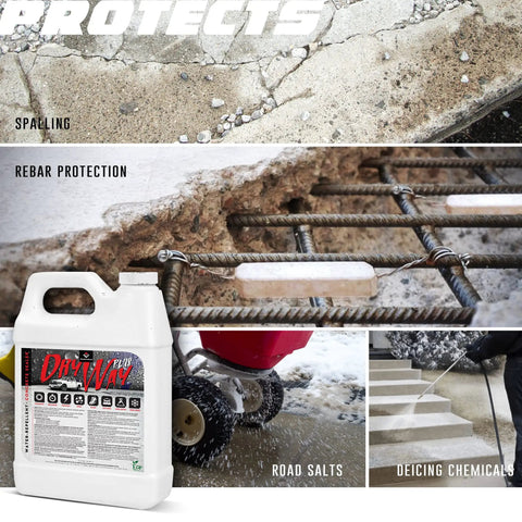 Knockout Commercial Grade Concrete Driveway Sealer Featuring Silane And Siloxane Formula shown protecting concrete from spalling.