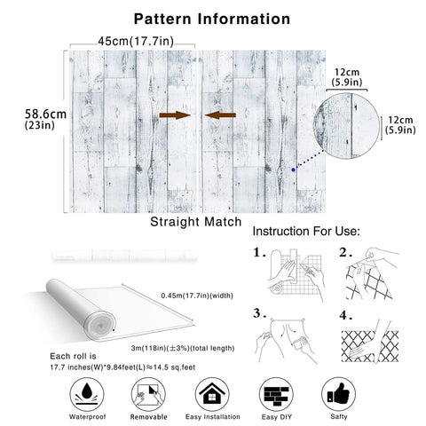 Peel And Stick Wood Shiplap Wallpaper In Light Grey White And Blue Distressed Planks pattern and installation guide