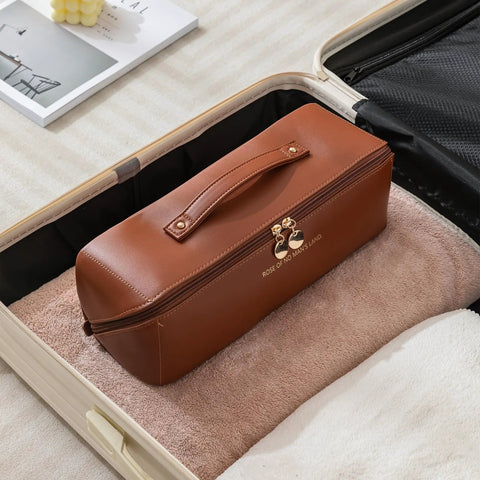 Travel Hair Tool Case For Dyson Airwrap And Shark FlexStyle in brown PU leather inside suitcase