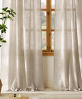 Rich Natural Linen Blend Farmhouse Curtains, 52 By 90 Inches, Two Panels, Rod Pocket And Back Tab Privacy With Light Filtering