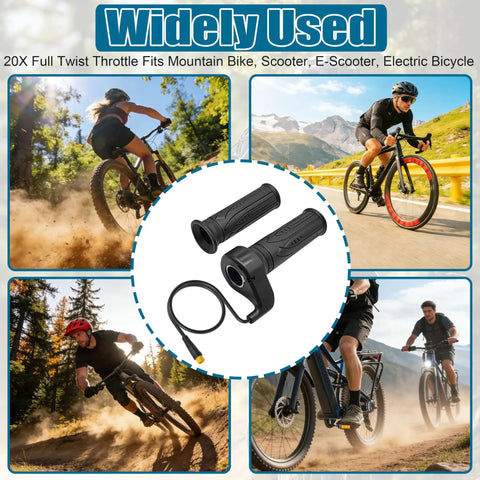 20X Full Twist Throttle Grip With Waterproof Connector For Ebikes 12V-72V Rugged Rubber Grip For Electric Bikes, E-Scooters, Mountain Bikes And Scooters