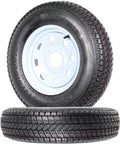2 Pack Trailer Tire And Rim Bundle With 13 Inch White Spoke Wheels, 5 Lug On 4.5 Inch Center, ST175/80D13 B78-13 Load C