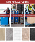 Image shows 3 Inch Heavy Duty Swivel Caster Wheels with Brakes moving aerospace equipment, DIY toolboxes, and industrial boxes on various floors.