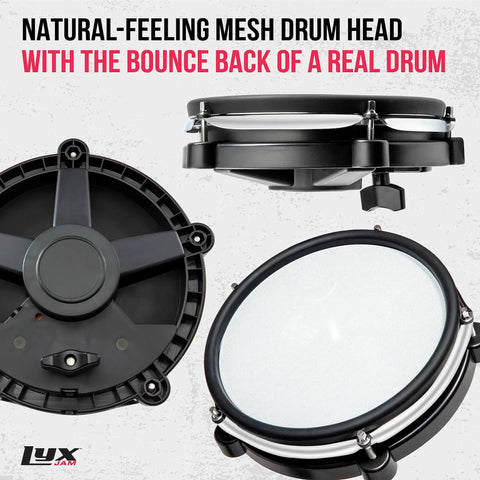 Front and back view of the mesh drum head for Pro 7 Piece Electronic Drum Kit With Mesh Pads, 209 Sounds, and Cymbals