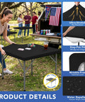 Elastic Spandex Square Fitted Table Cover 34x34 Inch Two Pack Black Wrinkle Resistant Stain Resistant Durable Polyester Blend shown on picnic table with people in background.
