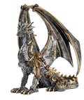 Dope Steampunk Dragon Statue Resin Sculpture With Gears And Metallic Finish For Home Decor And Man Cave Gothic Retro Look Collectible Dragon Figurine 12 Inch Tall front view showing gear details and metallic finish.