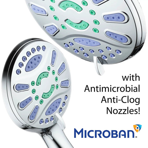 3-In-1 High-Pressure Shower Head With 48 Modes, 7-Inch Chrome Finish, Anti-Clog Microban Jets, close-up of shower heads