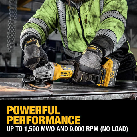 Heavy Duty 20V Brushless Cordless Angle Grinder Kit Featuring Smart Anti Rotation Safety And Portable Powerpack For Badass Metal Cutting And Grinding Tasks No Sweat in use, cutting metal.