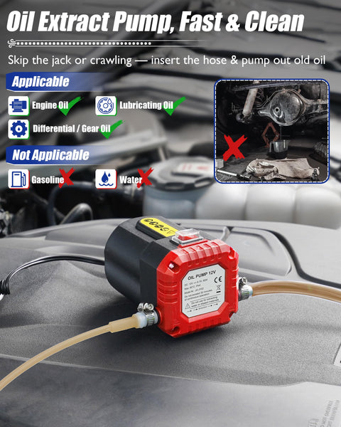 12V 80W Oil Extractor Pump For Spill Free Engine Oil Changes And Fluid Transfer, Electric Oil Pump with hoses attached