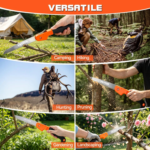Heavy Duty 7 Inch Folding Pruning Saw With Safety Hand Guard For Quick Tree Trimming And Limb Cutting being used in various outdoor activities.