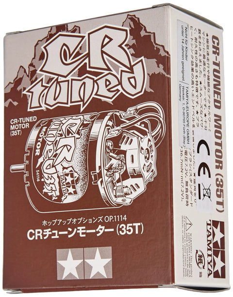 Packaging of Cr-Tuned 35T Crawler Motor For CR-01 RC Crawlers showing detailed diagram and brand logos.