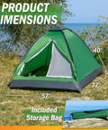 Two Person Camping Tent Shelter With Rain Fly And Carrying Bag Lightweight Dome on beach showing dimensions