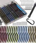 5.5 Inch Wacky Worm Lure Kit With 133Pcs Soft Plastic Lures, Grub Baits, Hooks, O Rings, Weights, Rig Tool And Tackle Box For Bass And Trout Fishing Today, showing tackle box, hooks, and lures.
