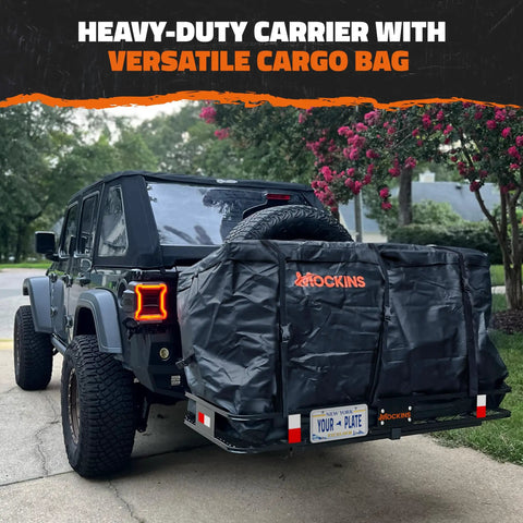 Heavy Duty Hitch Mount Cargo Carrier 60x24x6 Inches 2 Inch Receiver Folding Rack 500 Lbs Capacity All Weather Steel on SUV