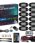 Rock Lights Kit Dope With 16 Million Colors App Control And Music Sync, IP68 Waterproof RGB LED Pods, 12 Pod Underbody Light Kit