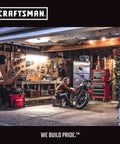 Craftsman garage with motorcycle, tools, and 6-Piece Micro-Cleaning Wet Dry Vac Attachment Kit For 1-1/4 Inch Hoses visible