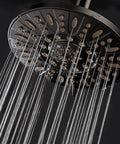 Rain Shower Head With Powerful High Pressure 7 Inch Diameter Six Settings Angle Adjustable Anti Clog Jets Tool Free Installation Easy Clean Nozzles Heavy Duty Brass Build US Standard Certified releasing water streams