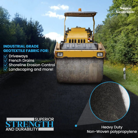 8 Ounce Heavy Duty Geotextile Fabric For Landscaping And Erosion Control Non Woven Underlayment shown with construction roller