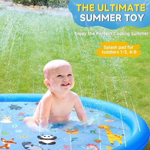 Epic 69 Inch Non Slip Splash Pad For Toddlers 1 To 3 With Learning Mat Water Play Backyard Pool Toy For Kids And Pets Blue