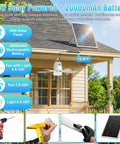 30 Inch Solar Ceiling Fan With 20000 Mah Battery And 30 Watt Panel installed outdoors with a solar panel for remote use.