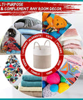 Huge Cotton Rope Storage Basket 18 By 16 Inches Decorative Woven Laundry Hamper for Living Room with various item uses shown.
