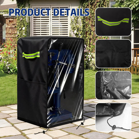 Tough As Nails Heavy Duty Waterproof Cover Slick Fit Dust Shield for 10 Inch Mini Benchtop Drill Press with clear front.