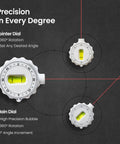 Close-up of dials on Multi Surface Laser Level With Wall Mount And Pins Or Sticky Pads, showcasing precision adjustments.